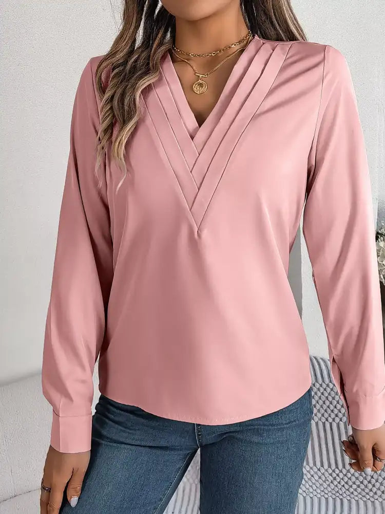 Layered V-Neck Long Sleeve Blouse