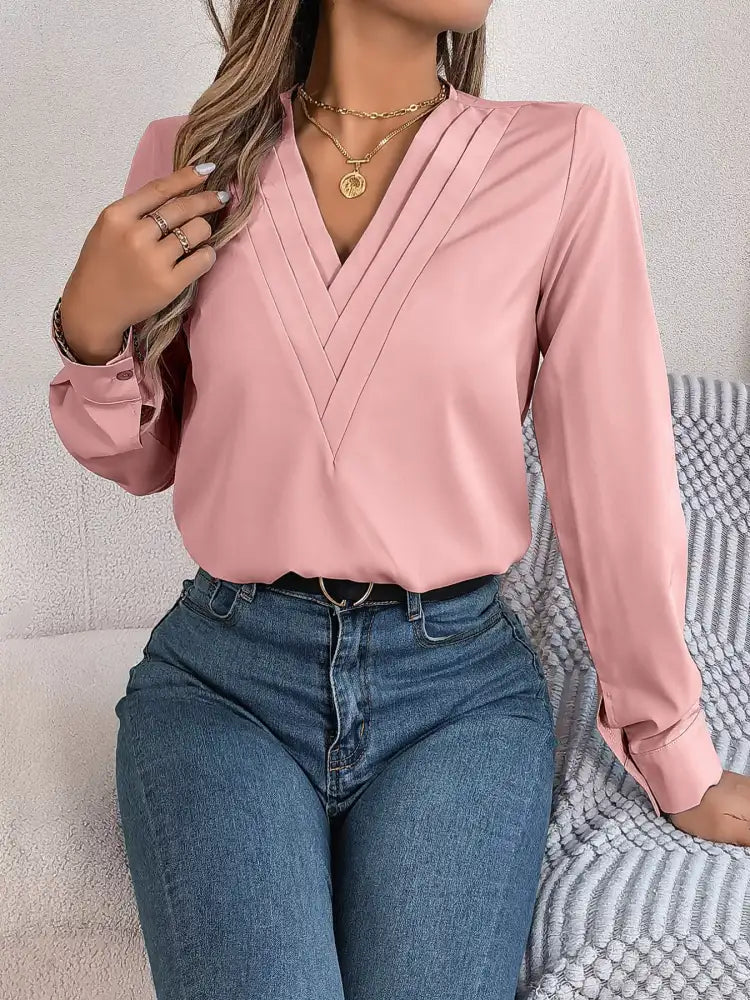 Layered V-Neck Long Sleeve Blouse