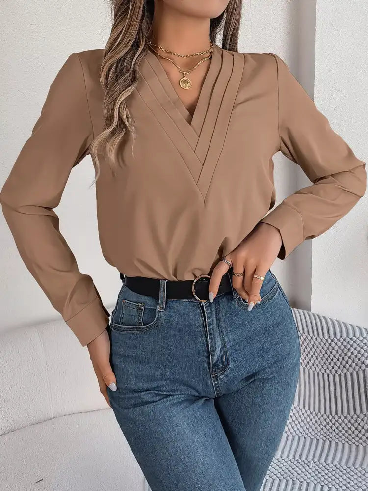 Layered V-Neck Long Sleeve Blouse