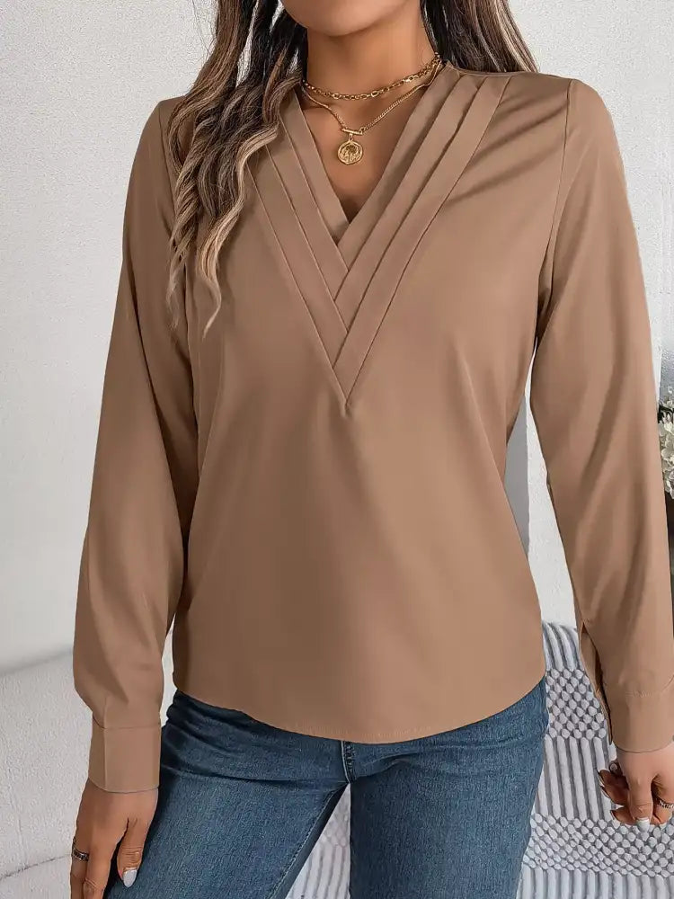 Layered V-Neck Long Sleeve Blouse