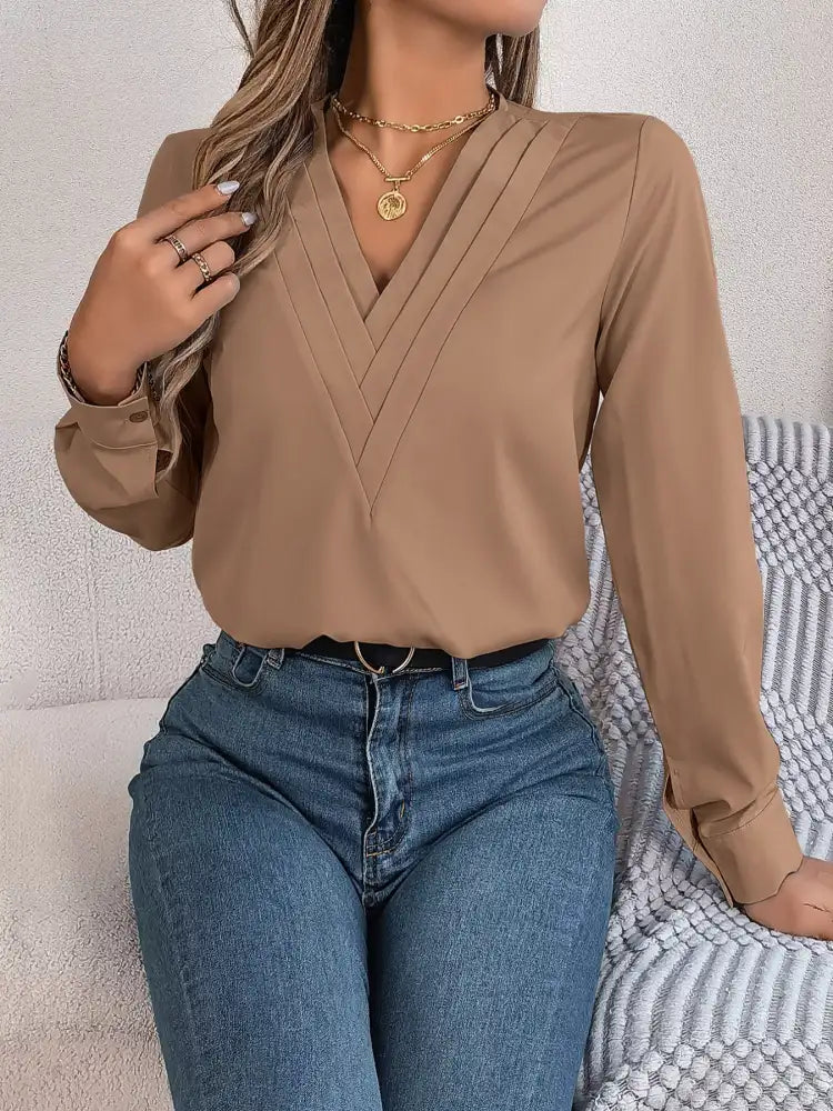 Layered V-Neck Long Sleeve Blouse