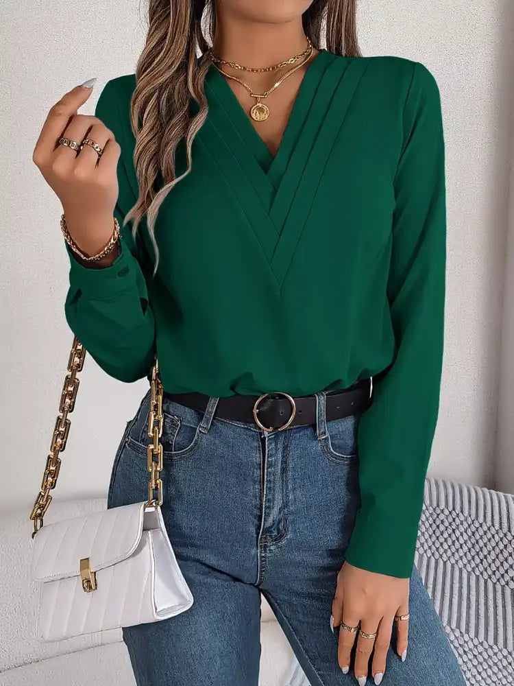 Layered V-Neck Long Sleeve Blouse