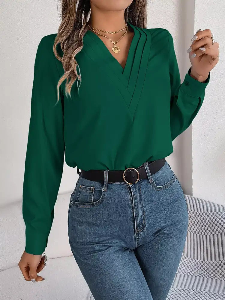 Layered V-Neck Long Sleeve Blouse