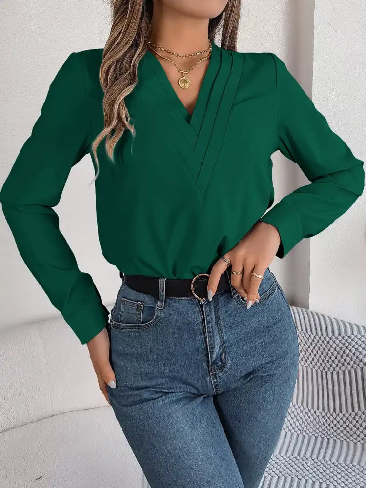 Layered V-Neck Long Sleeve Blouse