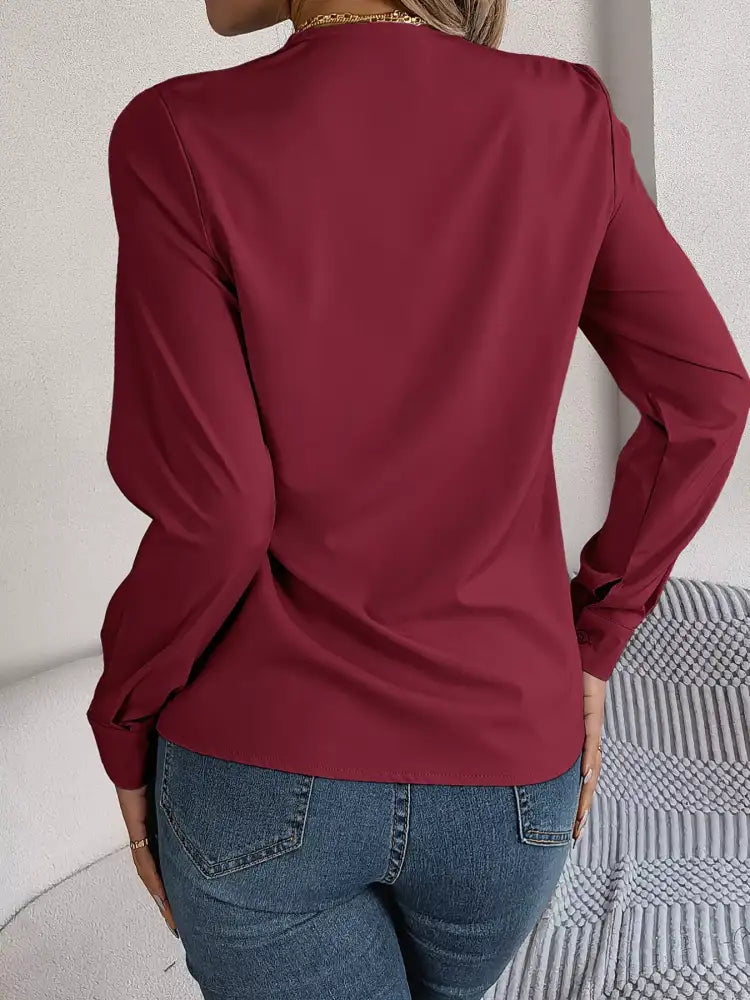 Layered V-Neck Long Sleeve Blouse