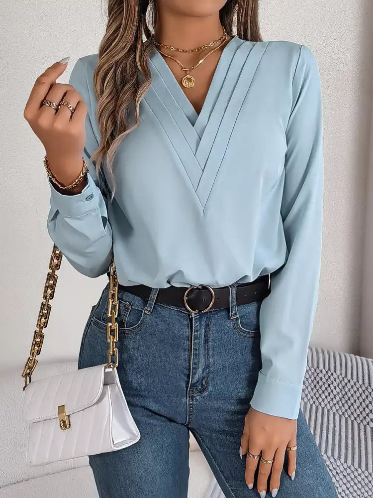 Layered V-Neck Long Sleeve Blouse