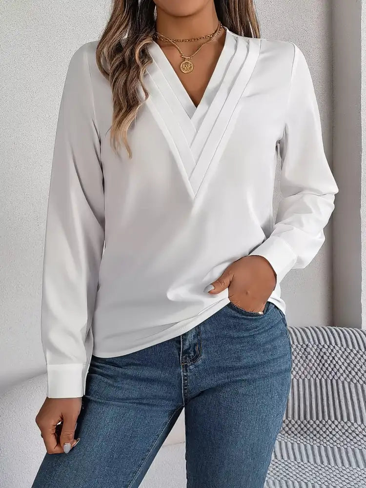 Layered V-Neck Long Sleeve Blouse