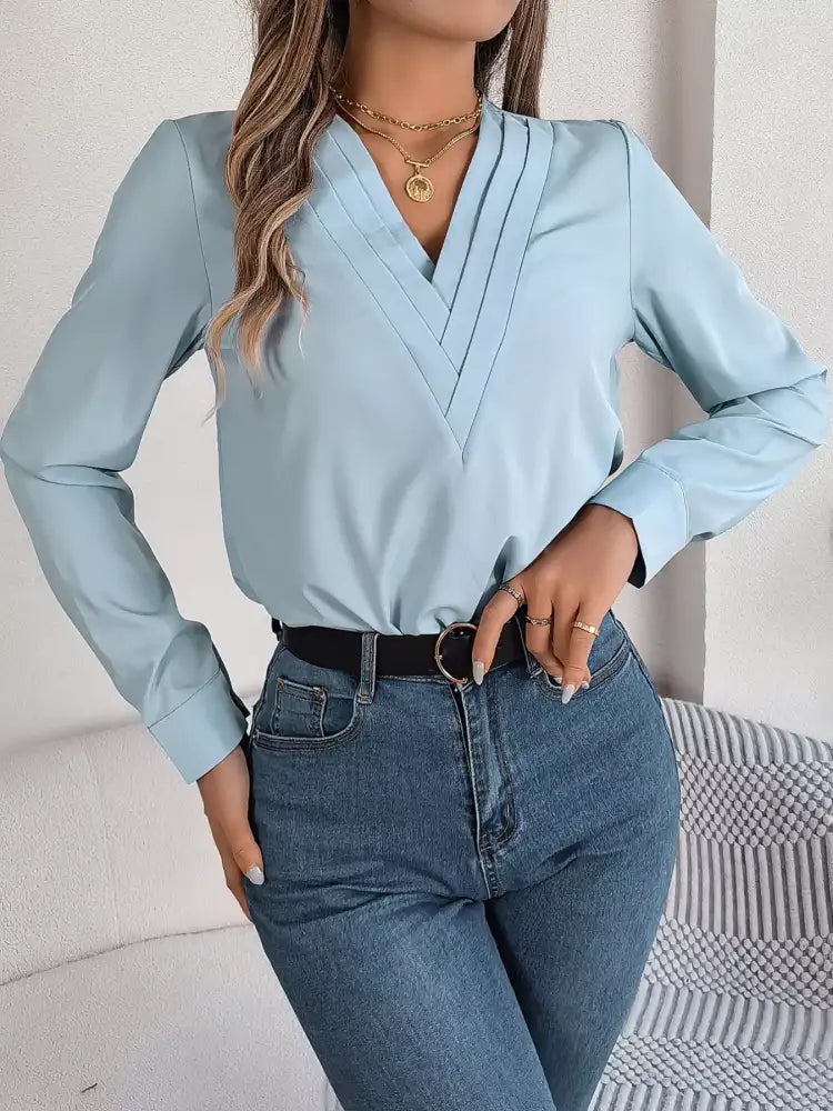 Layered V-Neck Long Sleeve Blouse