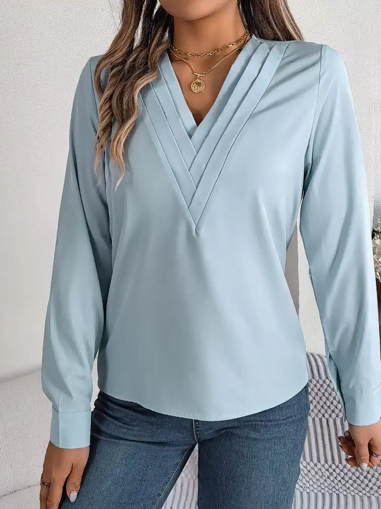 Layered V-Neck Long Sleeve Blouse