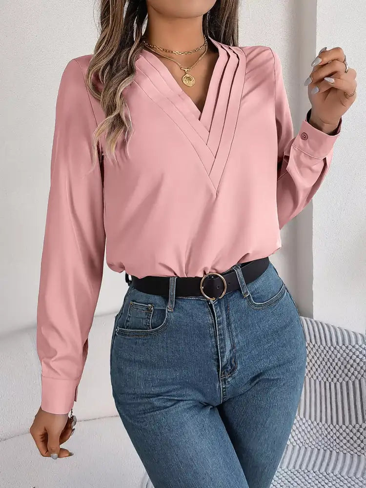 Layered V-Neck Long Sleeve Blouse