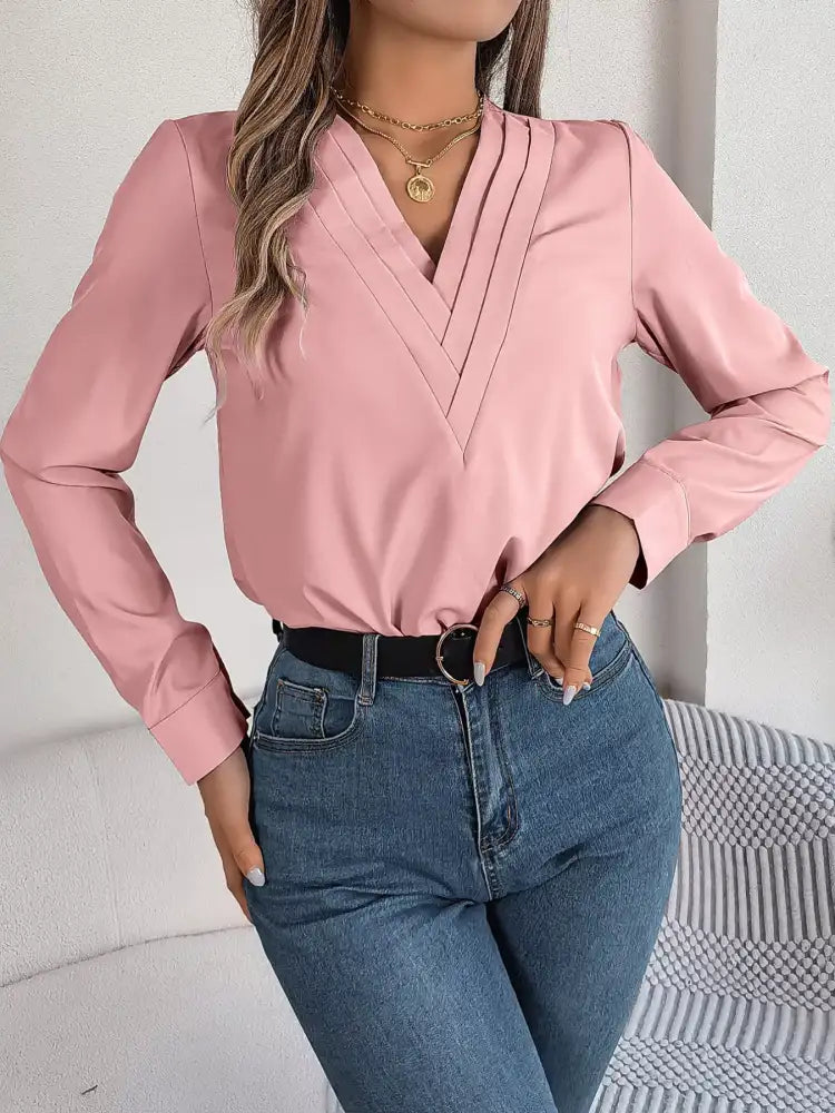 Layered V-Neck Long Sleeve Blouse