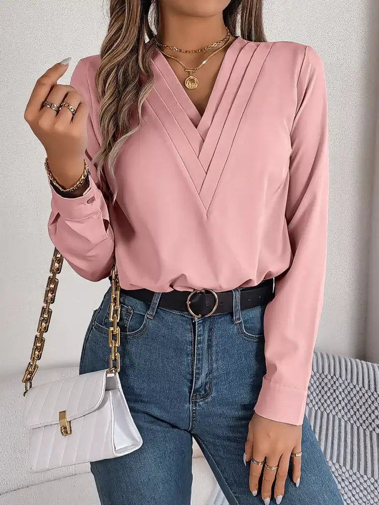 Layered V-Neck Long Sleeve Blouse