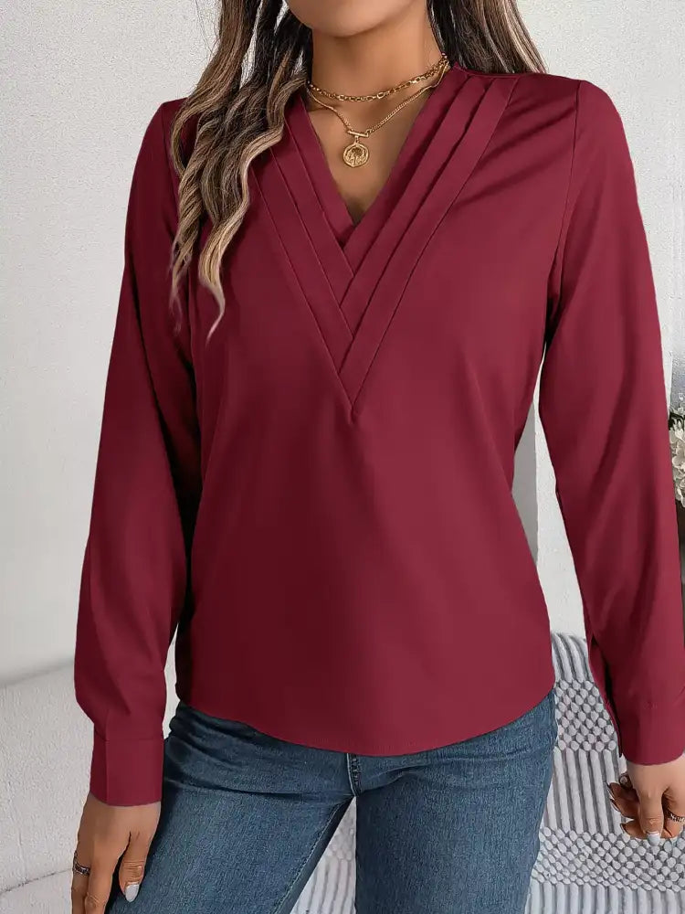 Layered V-Neck Long Sleeve Blouse