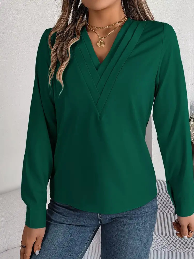Layered V-Neck Long Sleeve Blouse