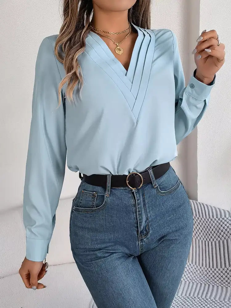 Layered V-Neck Long Sleeve Blouse