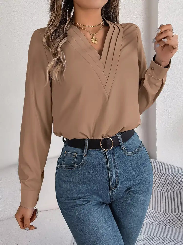 Layered V-Neck Long Sleeve Blouse