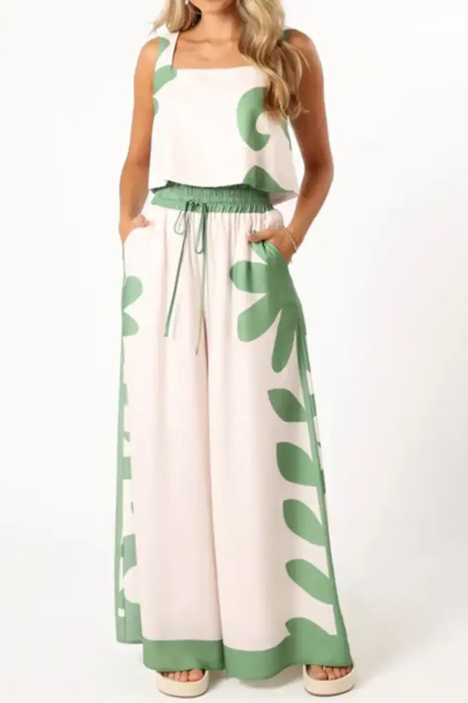 Leaf Print Tank Top and Pants Set
