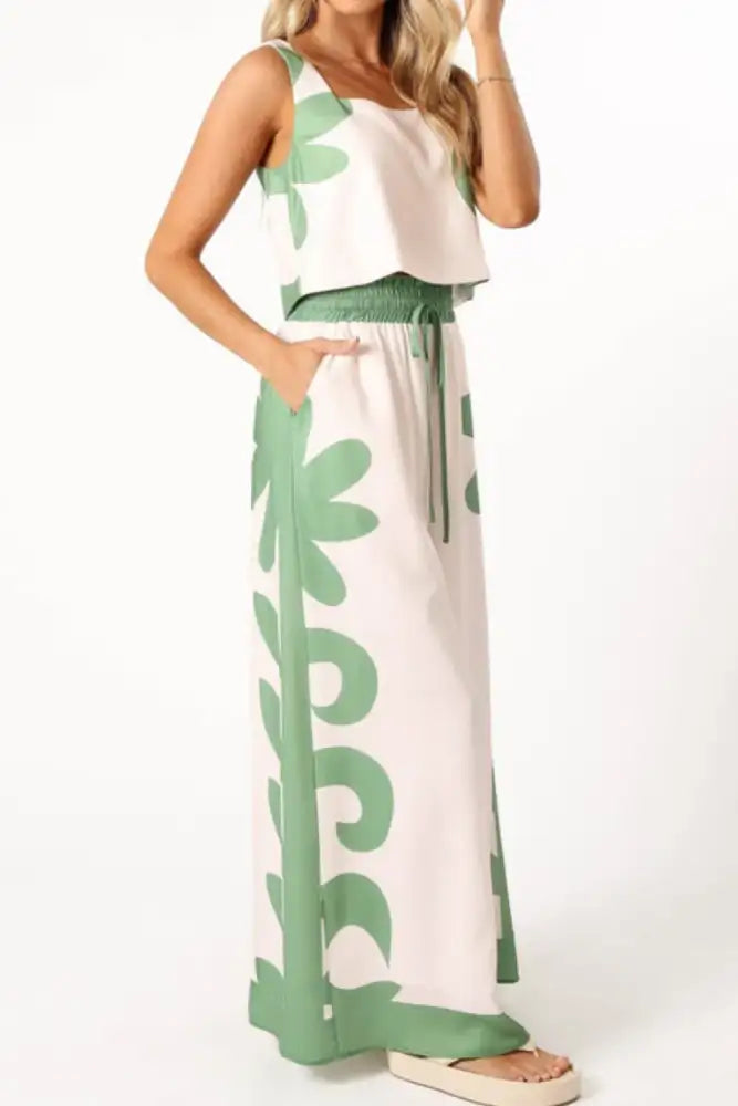 Leaf Print Tank Top and Pants Set