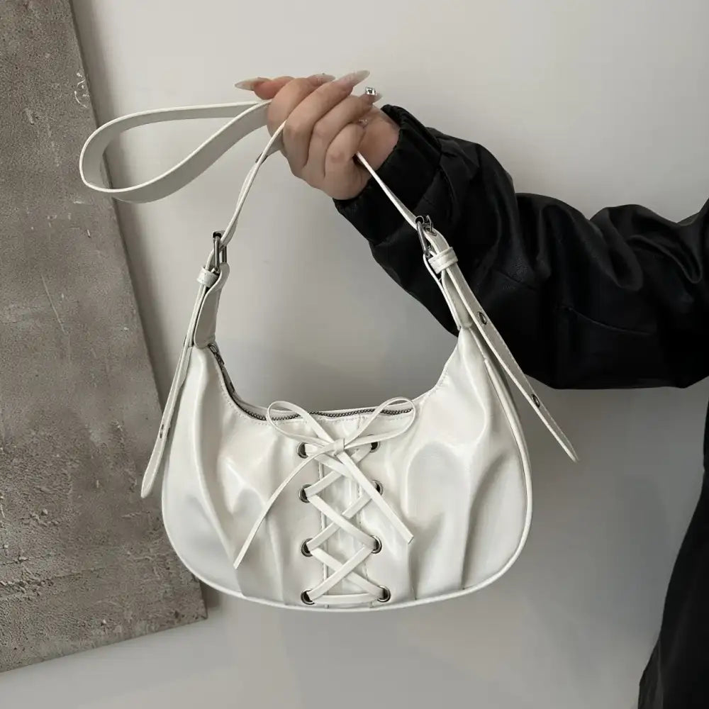 Leather Lace-Up Detail Shoulder Bag