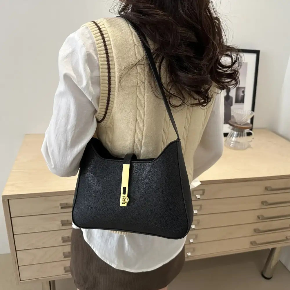 Leather Shoulder Bag with Gold Accent