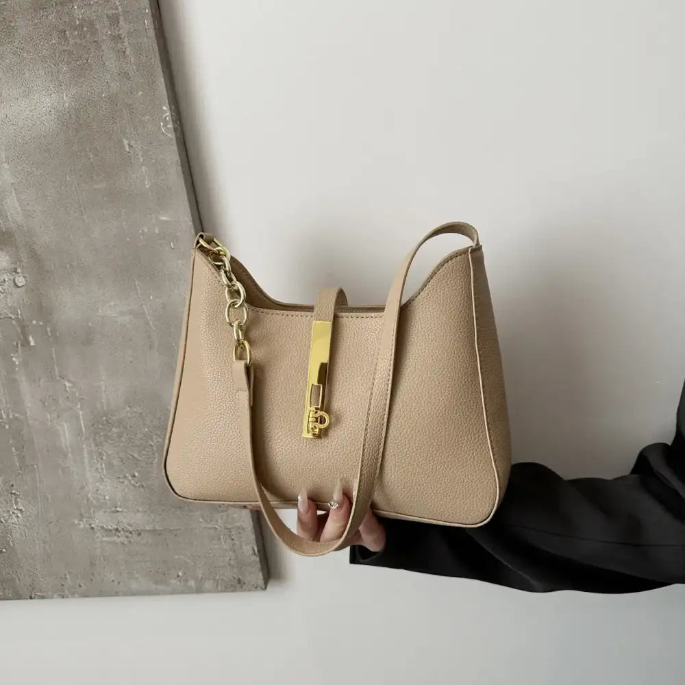 Leather Shoulder Bag with Gold Accent