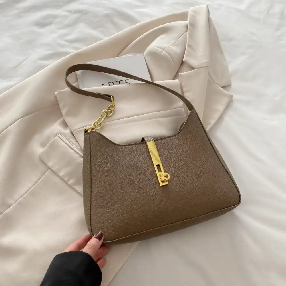 Leather Shoulder Bag with Gold Accent