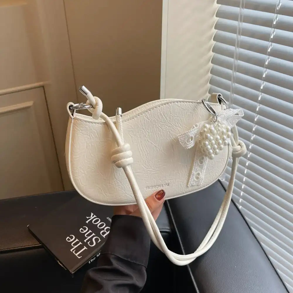 Leather Shoulder Bag with Pearl Detail