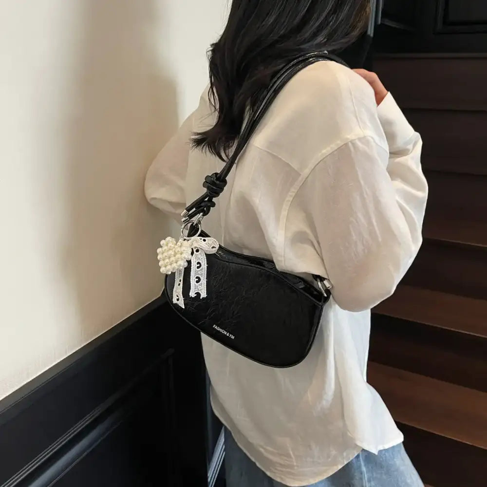Leather Shoulder Bag with Pearl Detail
