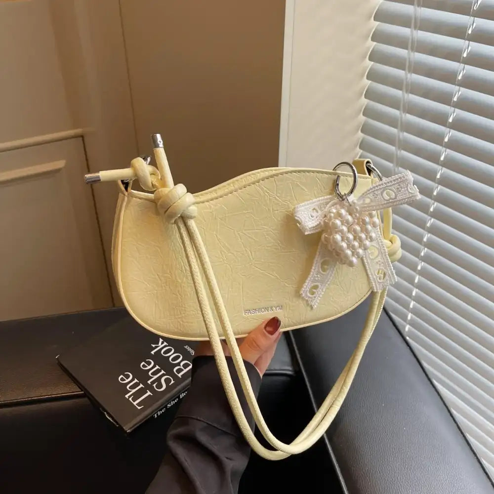 Leather Shoulder Bag with Pearl Detail