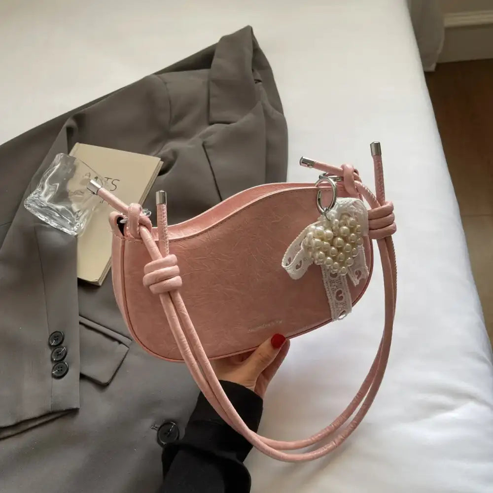 Leather Shoulder Bag with Pearl Detail