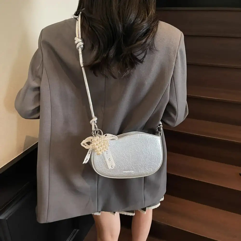 Leather Shoulder Bag with Pearl Detail
