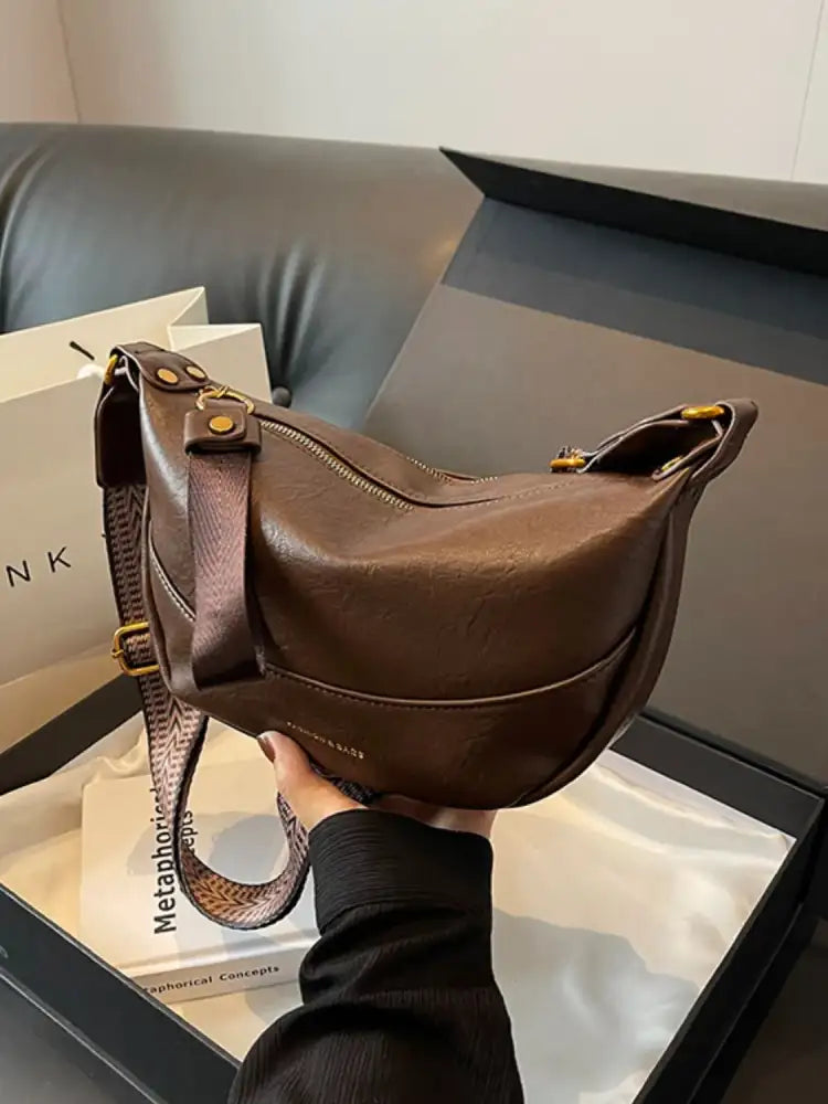 Leather Shoulder Bag with Woven Strap