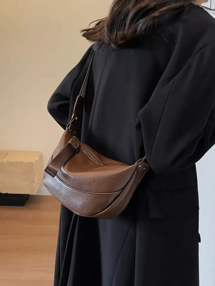 Leather Shoulder Bag with Woven Strap