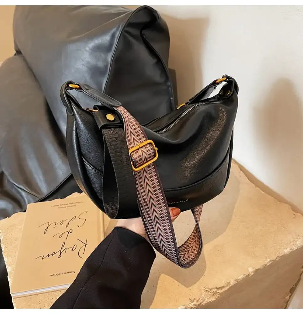 Leather Shoulder Bag with Woven Strap