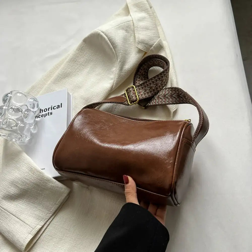 Leather Shoulder Bag with Woven Strap