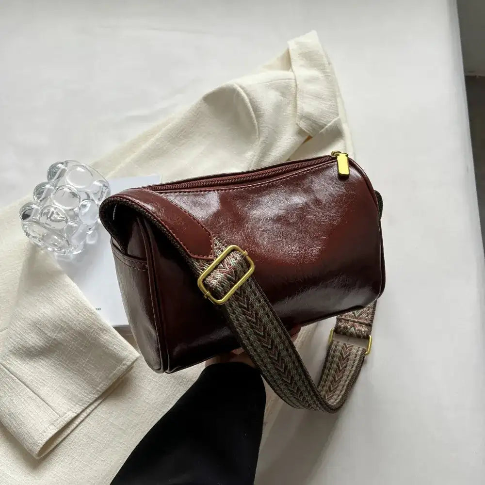 Leather Shoulder Bag with Woven Strap