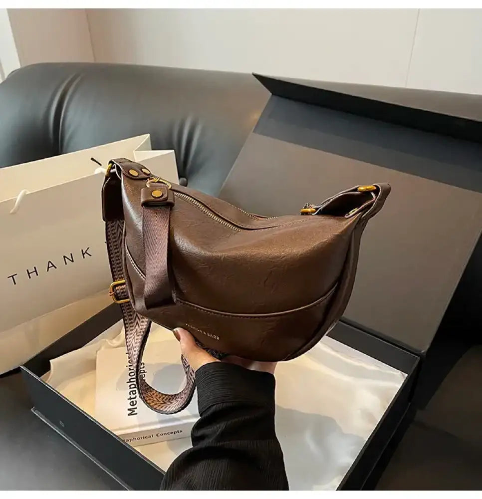 Leather Shoulder Bag with Woven Strap