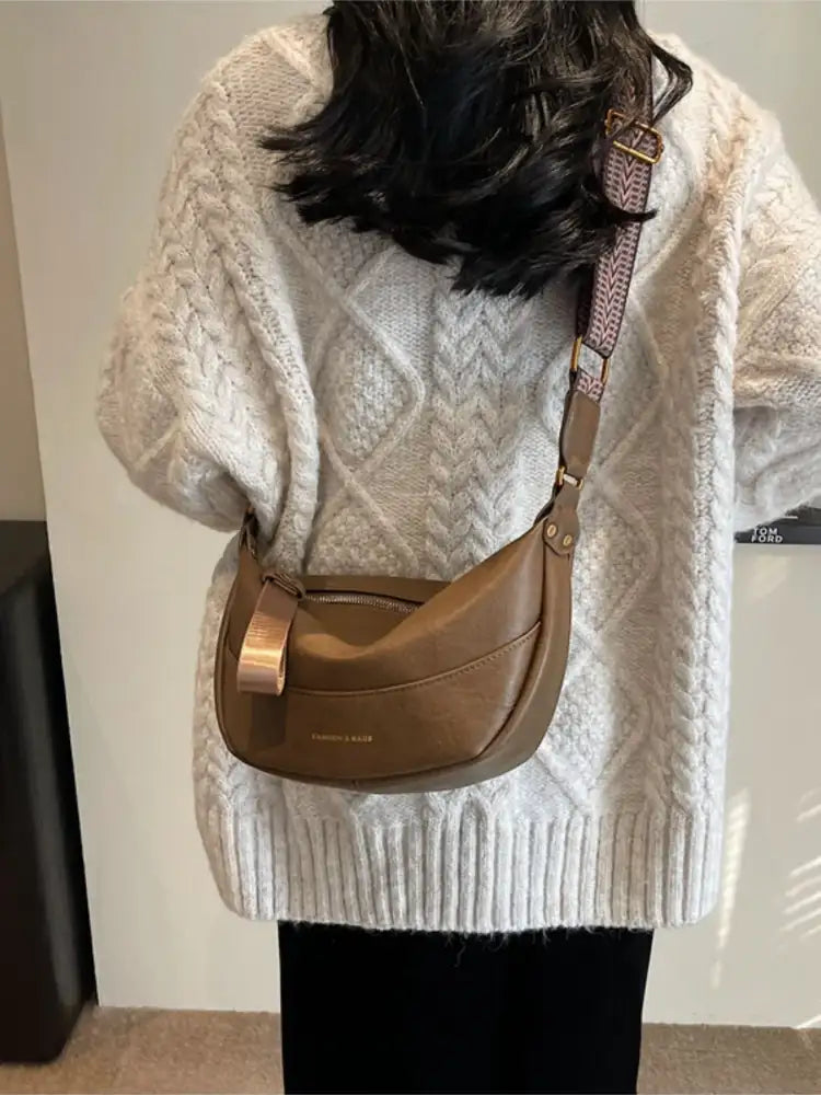 Leather Shoulder Bag with Woven Strap
