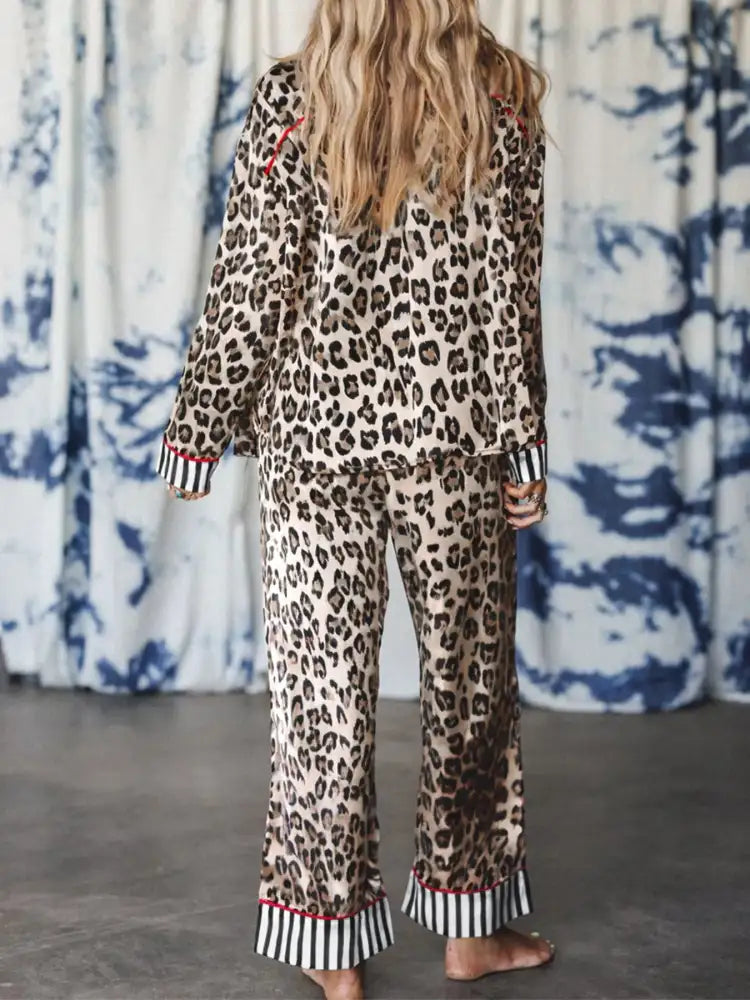 Leopard and Striped Trim Shirt and Pants Set