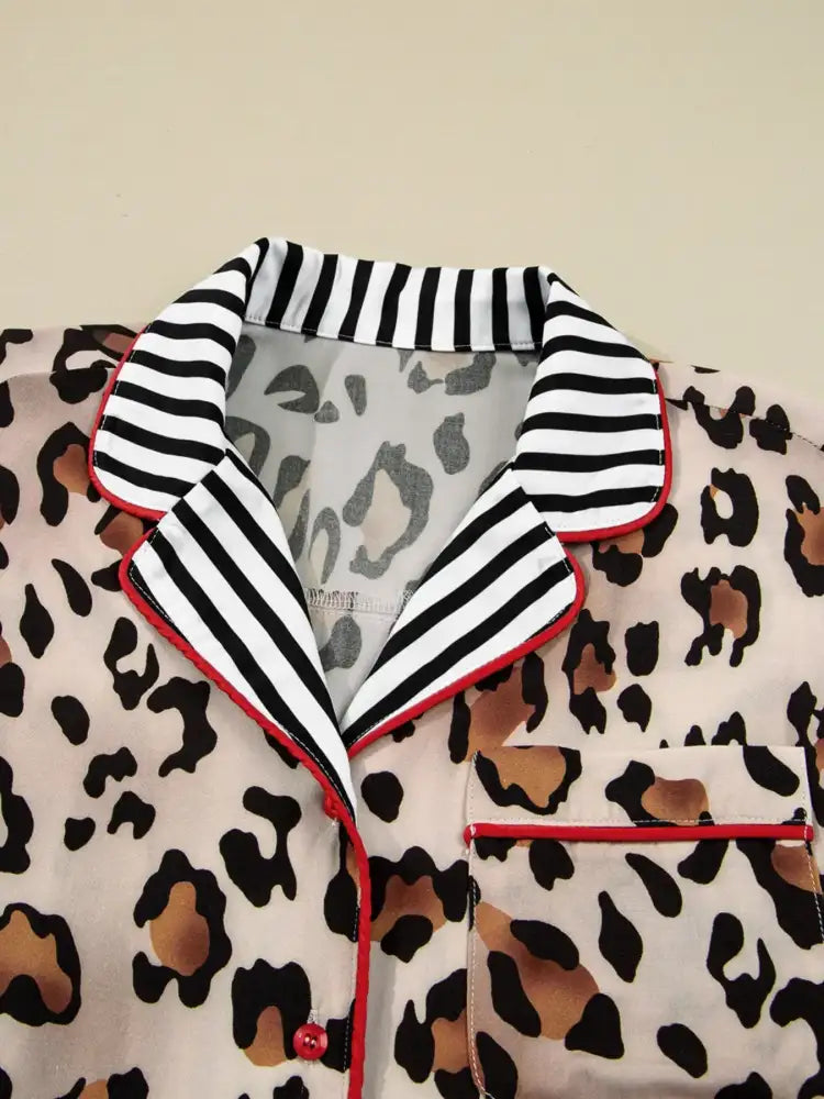 Leopard and Striped Trim Shirt and Pants Set