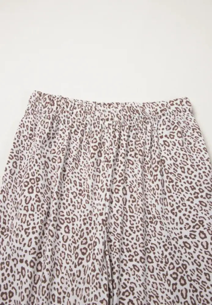 Leopard Button Down Long Sleeve Top and Pants Lounge Set