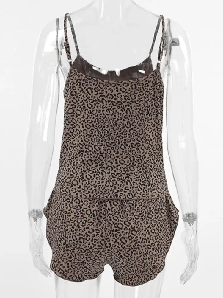 Leopard Cami Cardigan and Shorts 3-Piece Set