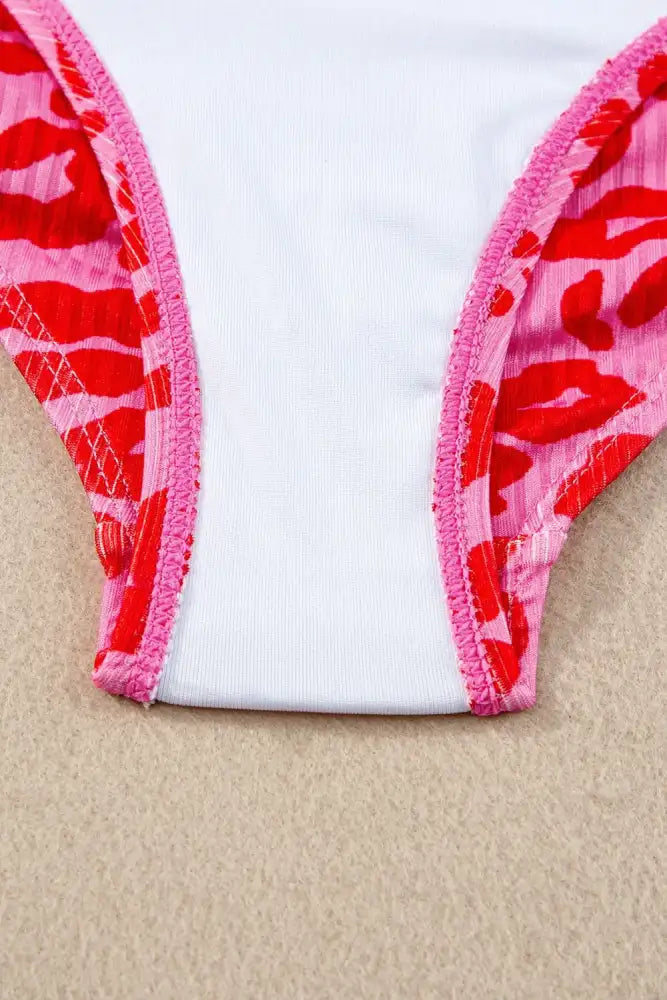 Leopard Cutout Ribbed Side Drawstring One-Piece Swimsuit