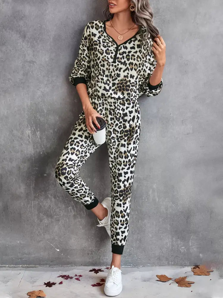 Leopard Long Sleeve Top and Pants Set