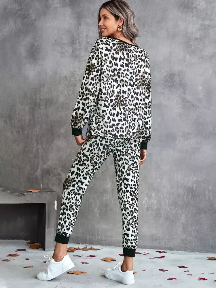 Leopard Long Sleeve Top and Pants Set