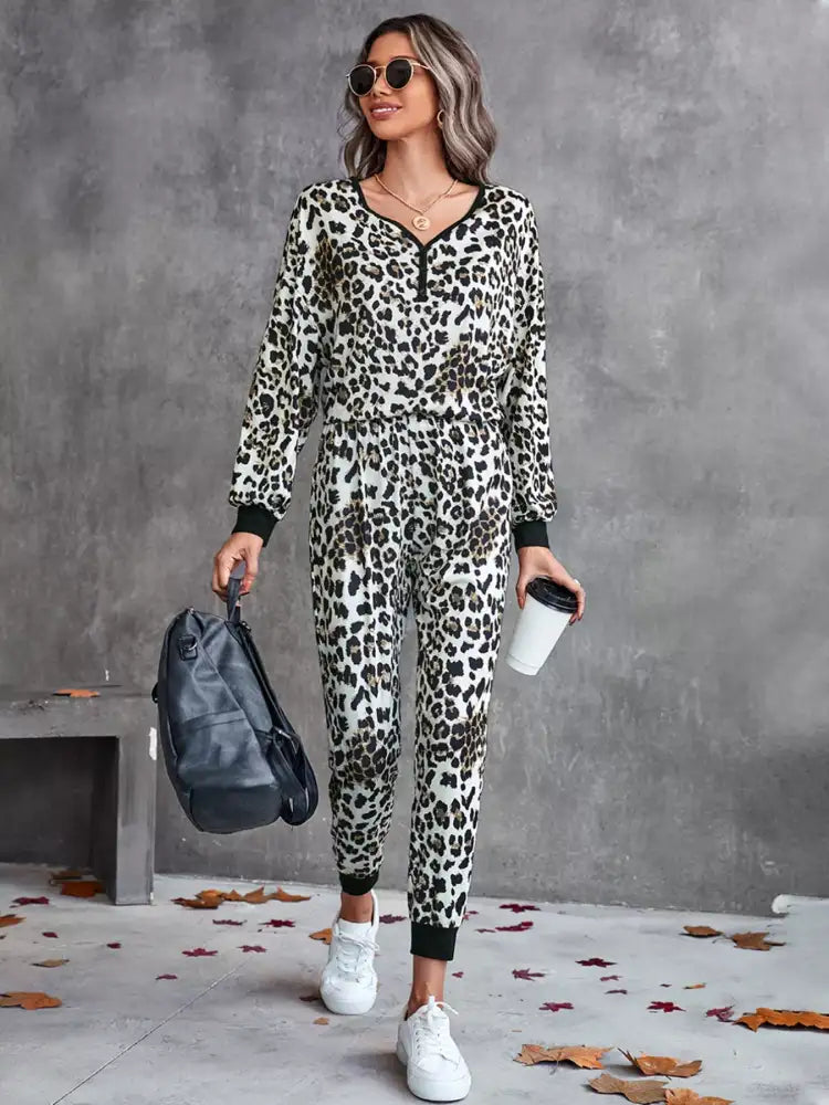 Leopard Long Sleeve Top and Pants Set