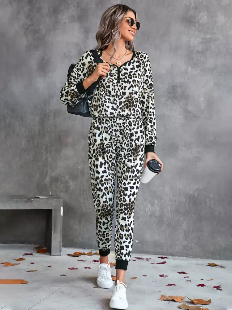 Leopard Long Sleeve Top and Pants Set