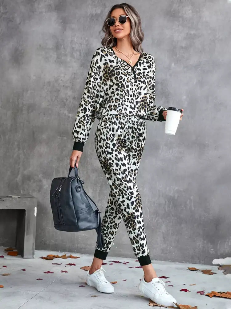 Leopard Long Sleeve Top and Pants Set