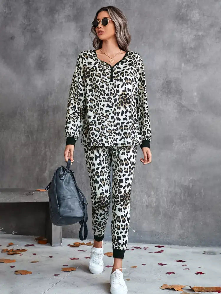 Leopard Long Sleeve Top and Pants Set