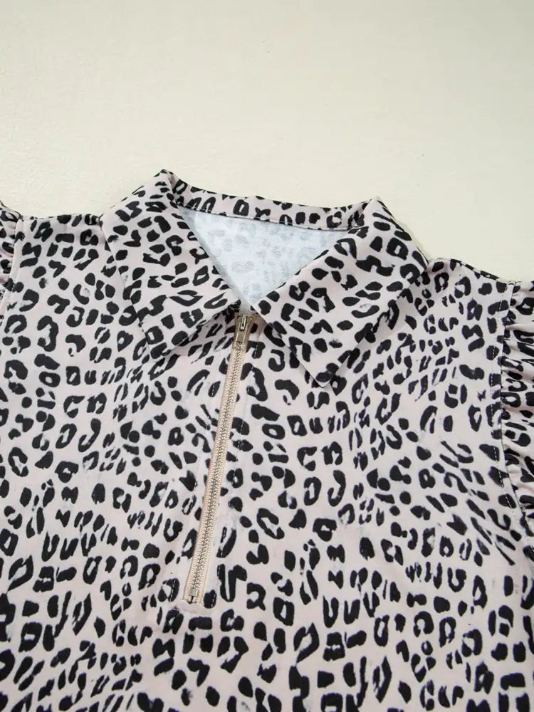 Leopard Print Cap Sleeve Top and Shorts Summer Set